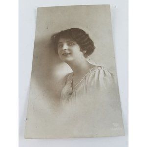RPPC Beautiful Young Belgian Lady Leaning on a Wall Portrait Wavy Hair 1920 EAS
